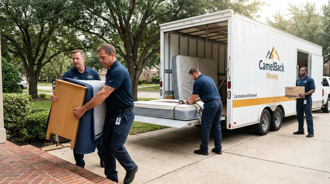 Crew loading residential truck for cross-state move from Port Byron, NY