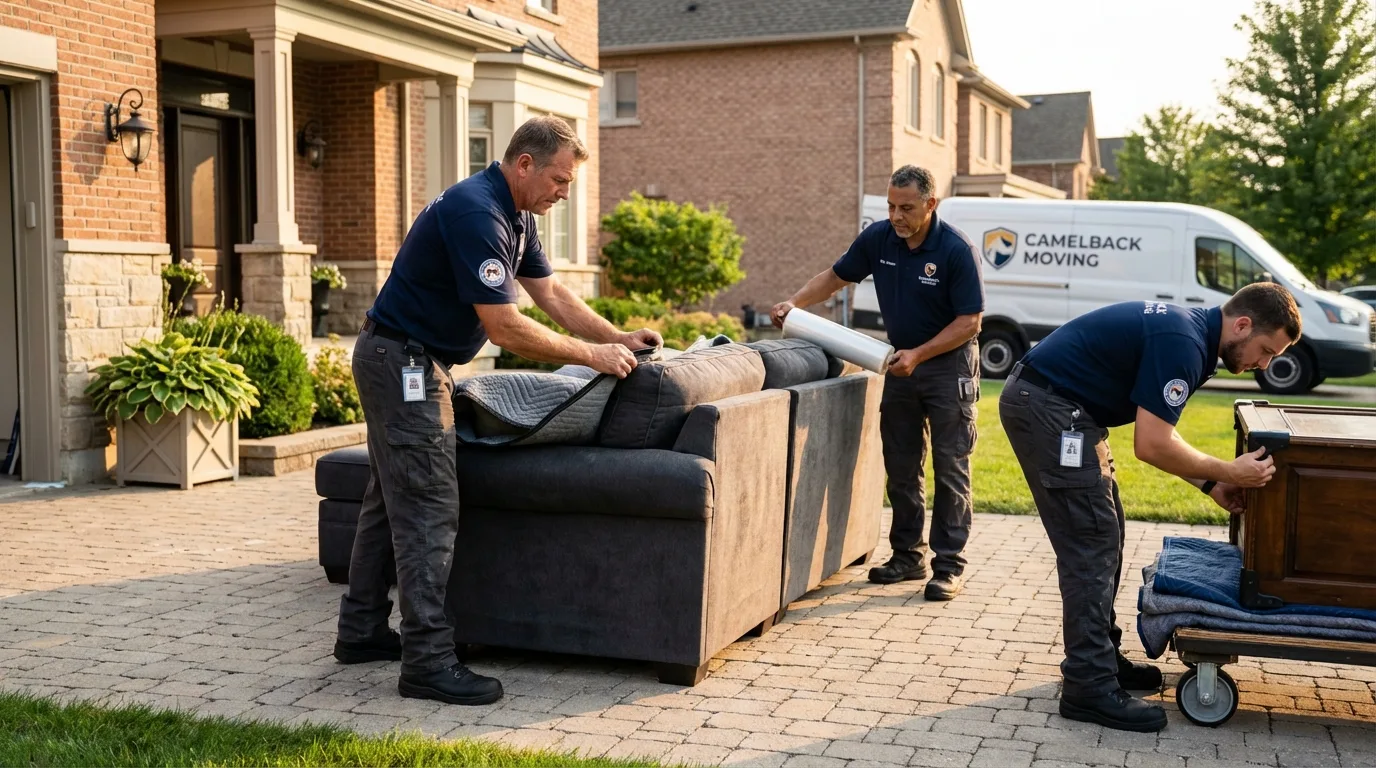 Large estate moving crew wrapping furniture in Port Byron, NY