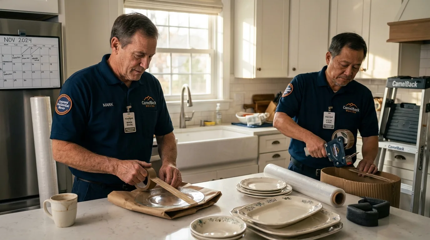 Professional crew packing kitchen dishware in Port Byron, NY